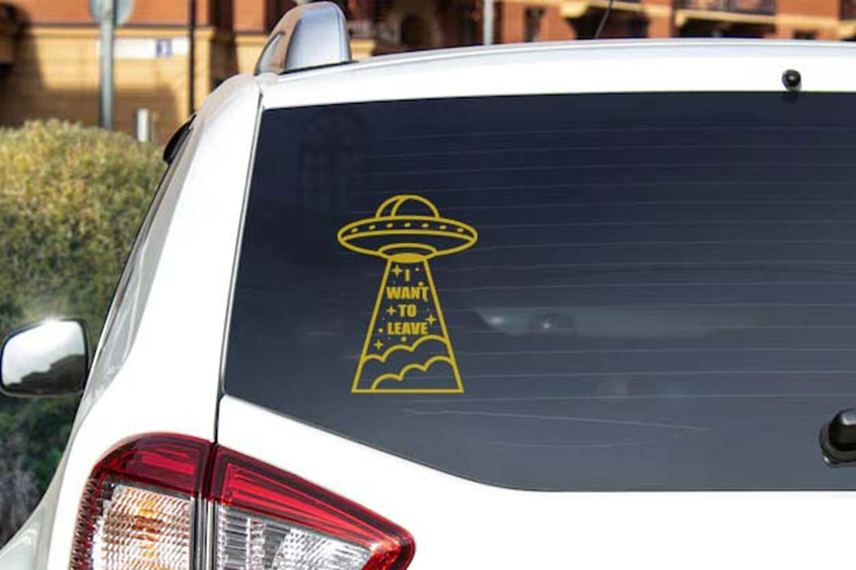 UFO “I Want to Leave” Alien Decal